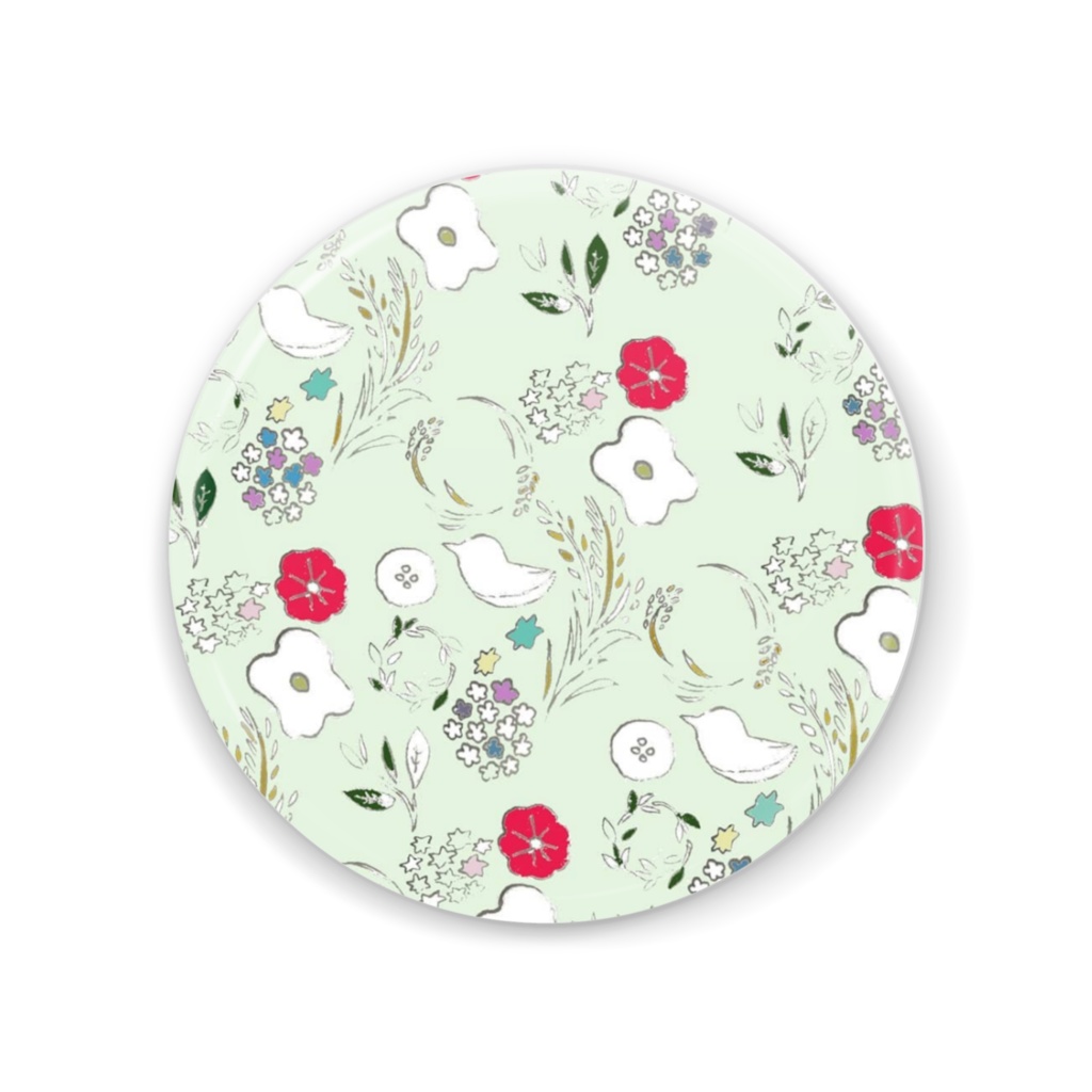 缶ミラー　小鳥と花