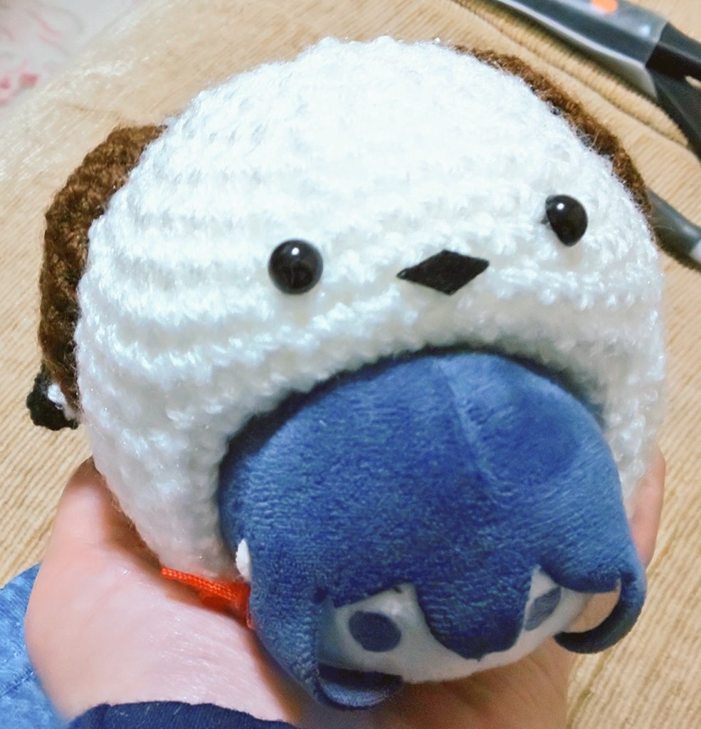 【送料込】もちマスサイズの編み着ぐるみ◆シマエナガ