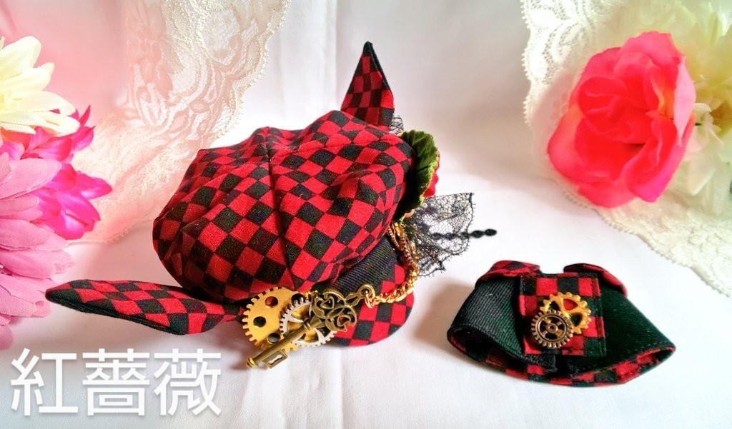 10cmぬいサイズの帽子とケープセット◆薔薇シリーズ