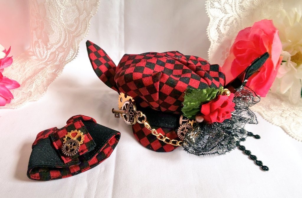 10cmぬいサイズの帽子とケープセット◆薔薇シリーズ