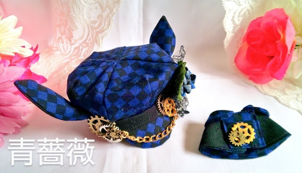 10cmぬいサイズの帽子とケープセット◆薔薇シリーズ