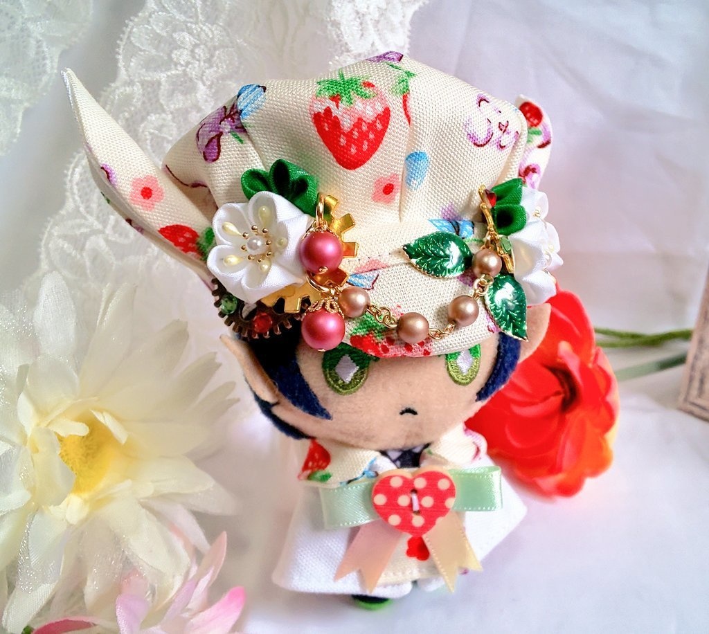 10cmぬいサイズ帽子&ケープセット◆苺シリーズ