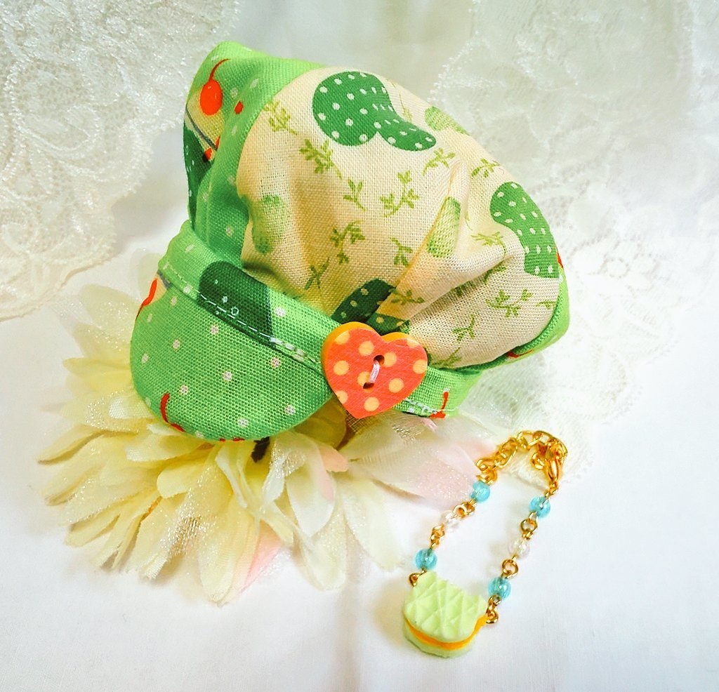 10cmぬいのサイズ◆クリームソーダなキャスケット&くまメロンサンドポーチ(グリーン)