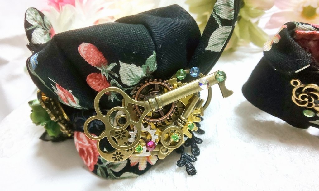 10cmぬいのサイズ◆帽子&ケープセット◆ブラックフラワーガーデン