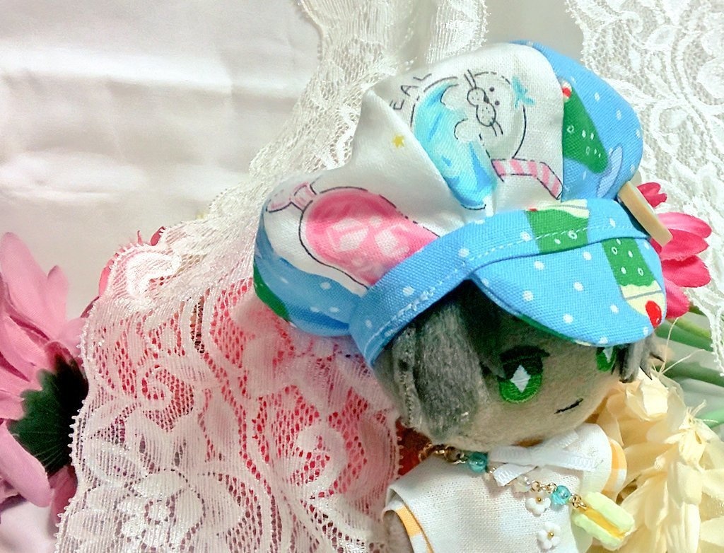 10cmぬいサイズ◆クリームソーダ柄キャスケット帽子(blue)