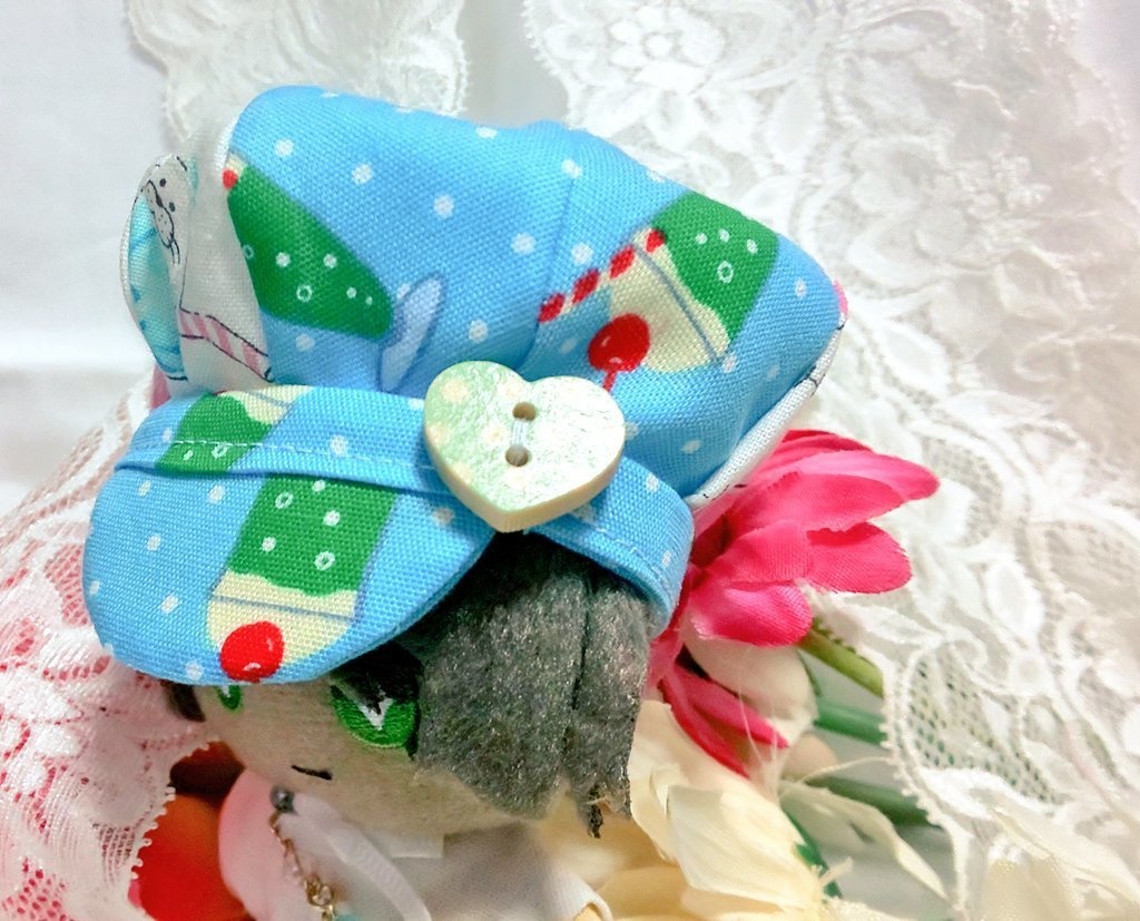 10cmぬいサイズ◆クリームソーダ柄キャスケット帽子(blue)