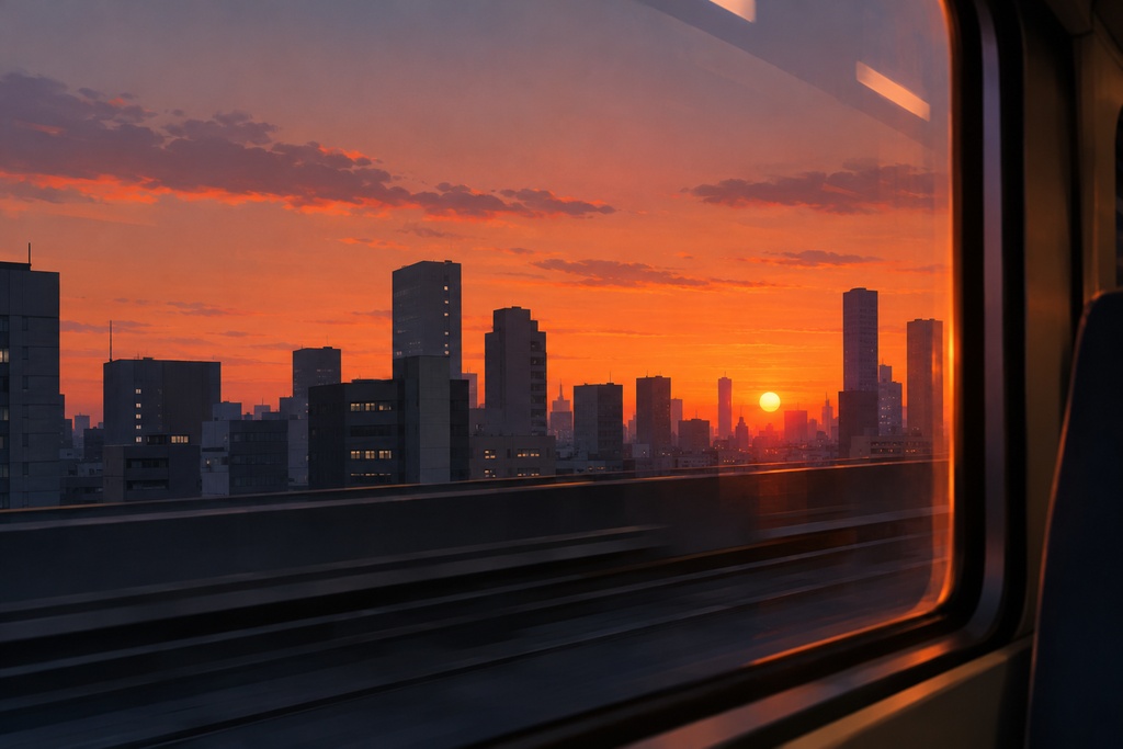 夕凪の車窓【背景素材】