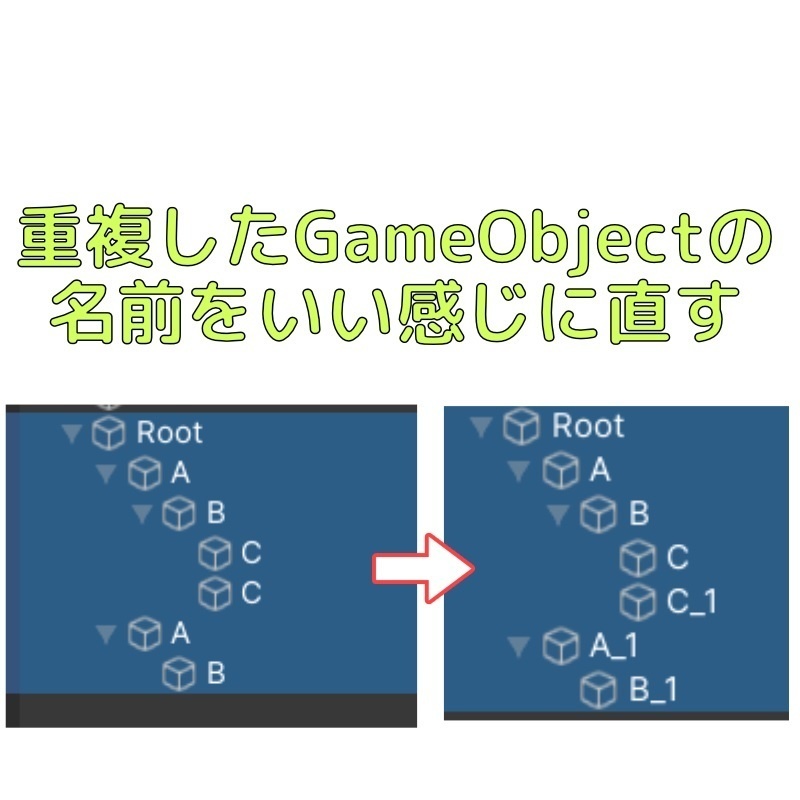 GameObjectNameFixer: GameObject内の重複した名前をいい感じに修正するやつ