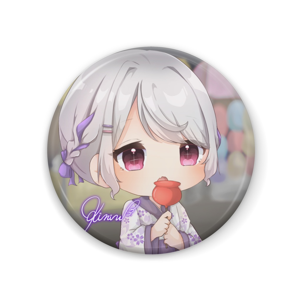きりんのまつげ缶バッチ（浴衣ver.）