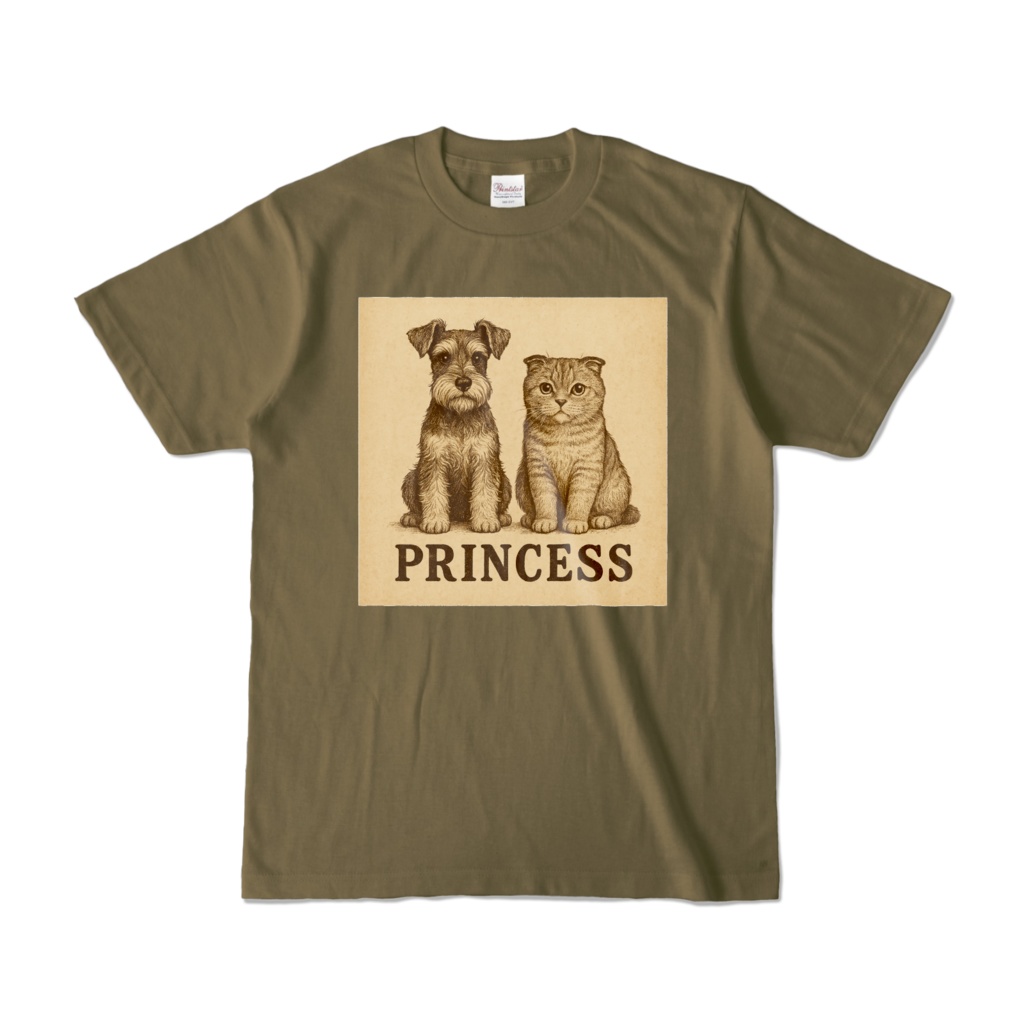 ミニチュアシュナウザー＊スコティッシュフォールド＊Tシャツ（オリーブ）