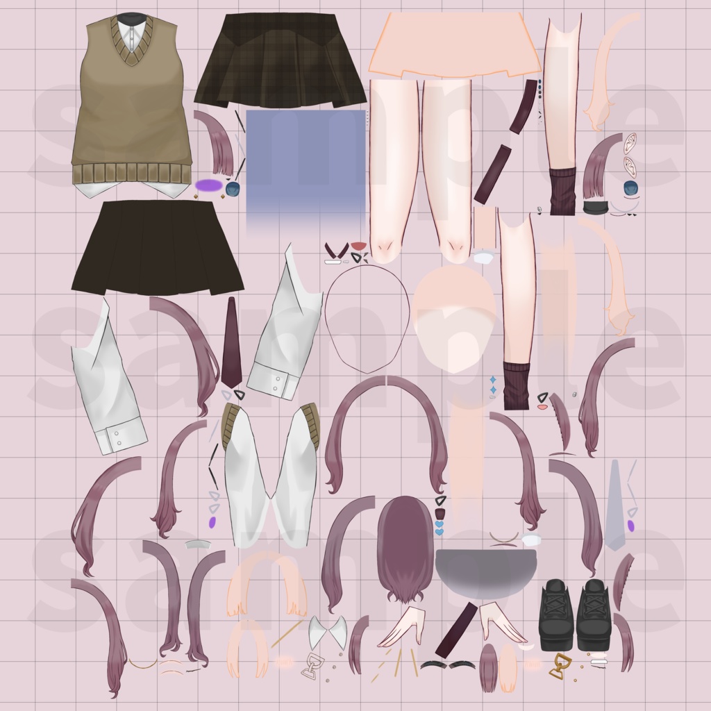 【汎用】ふわ赤髪ちゃん【パーツ分け済みPSD】