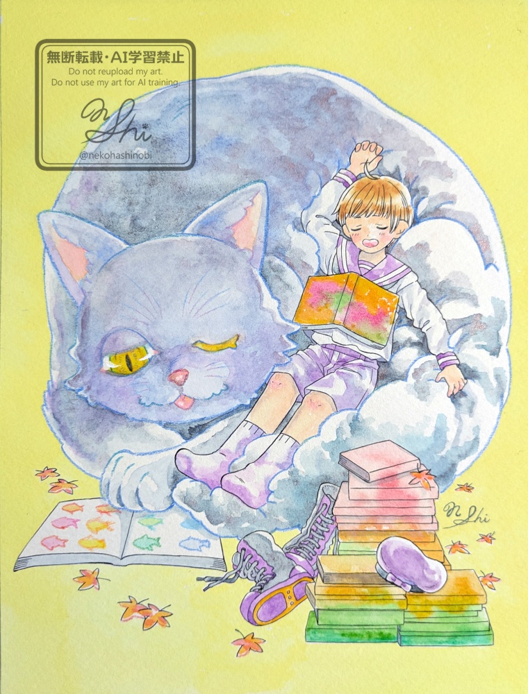 NEW!【フレームレス原画】読書の秋とぽかぽかの君