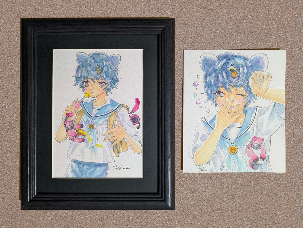 NEW!【額装原画＋フレームレス原画セット】くまのこもふり