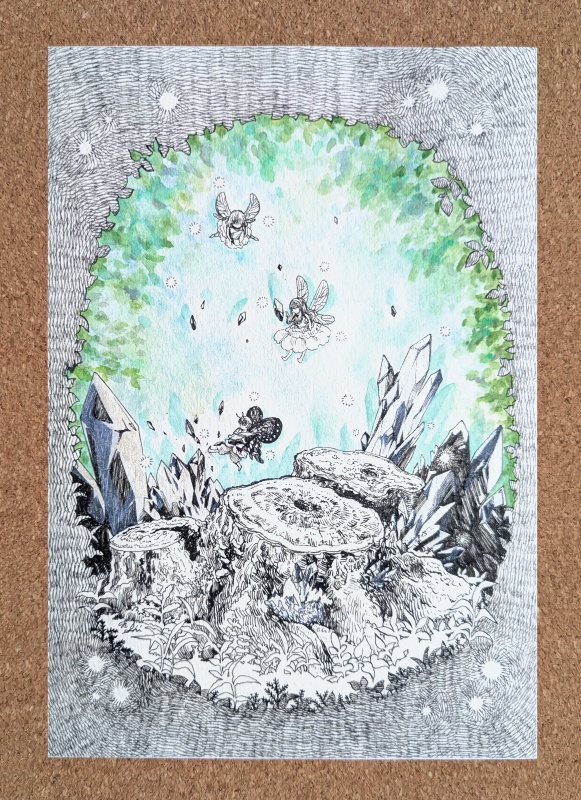 NEW!【フレームレス原画】Fairies and crystal stumps.