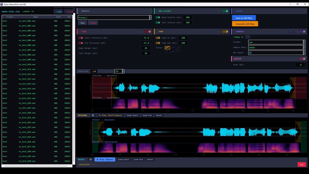 Voice-SilenceTrim-ボイス前後ブランク(無音)調整ツール
