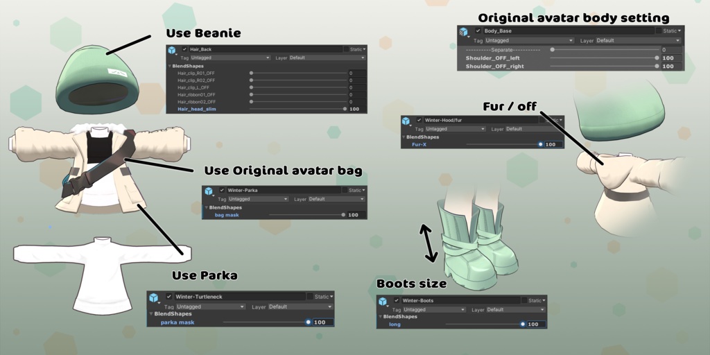 【3Dモデル】まめひなた(mamehinata) - Winter Parka SET