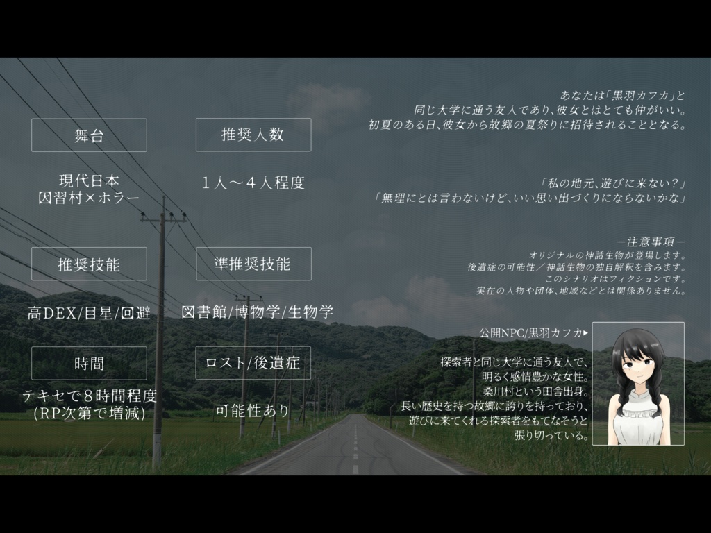 【クトゥルフ神話TRPG6版】黒羽カフカは彼女なのか?【シナリオ集】SPLL:E194420