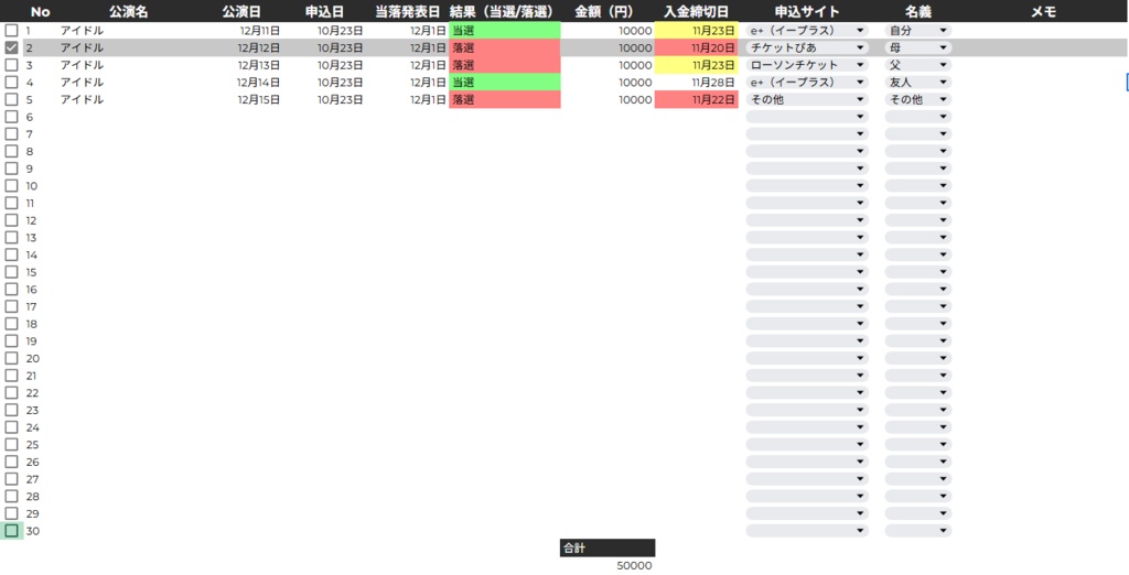 【自動集計】推し活専用!チケット&グッズ管理スプレッドシート(入金アラート付き)