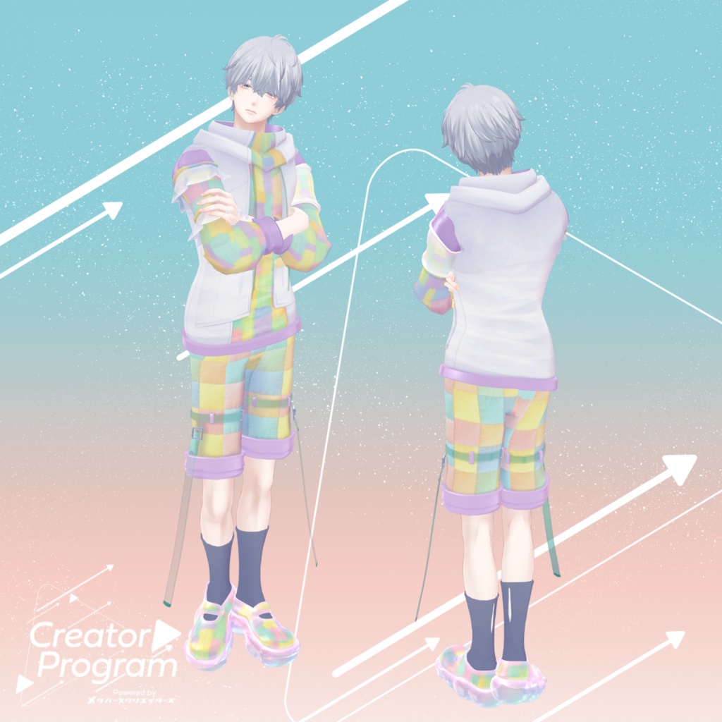 男性アバター向け衣装『うららかパッチワークパーカー -UrarakaPatchworkHoodie-』 - By あぶりメラミ / CP11