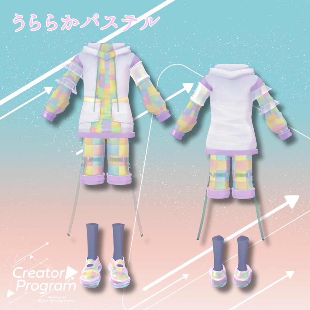 男性アバター向け衣装『うららかパッチワークパーカー -UrarakaPatchworkHoodie-』 - By あぶりメラミ / CP11