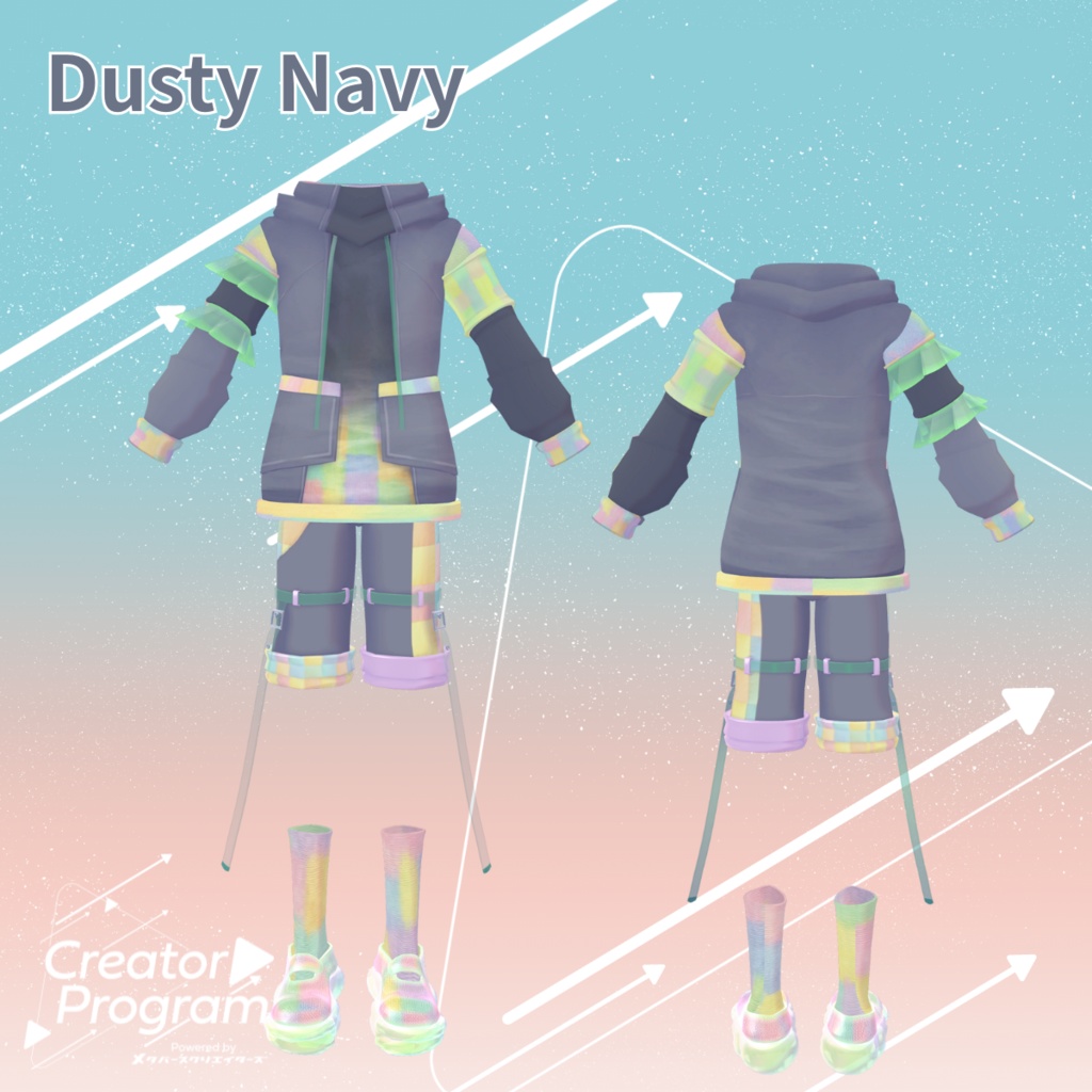 男性アバター向け衣装『うららかパッチワークパーカー -UrarakaPatchworkHoodie-』 - By あぶりメラミ / CP11