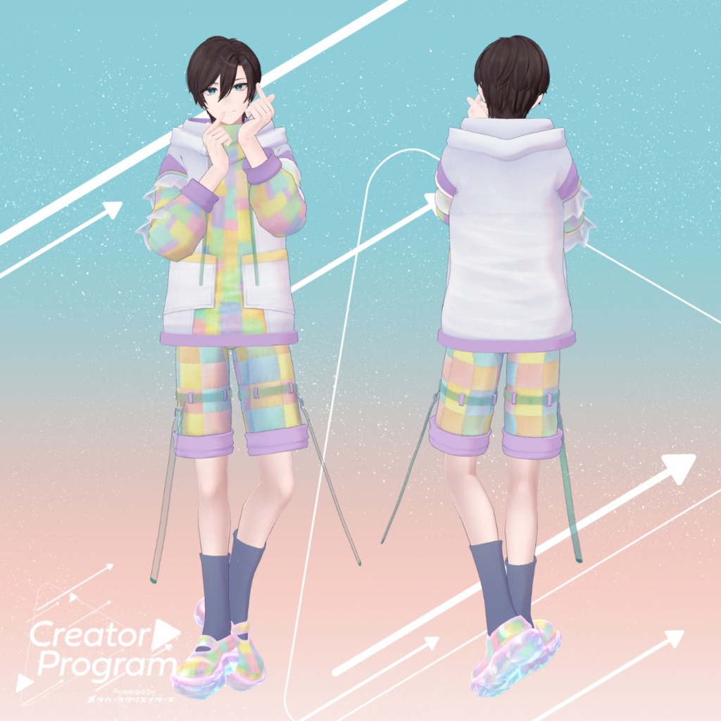 男性アバター向け衣装『うららかパッチワークパーカー -UrarakaPatchworkHoodie-』 - By あぶりメラミ / CP11