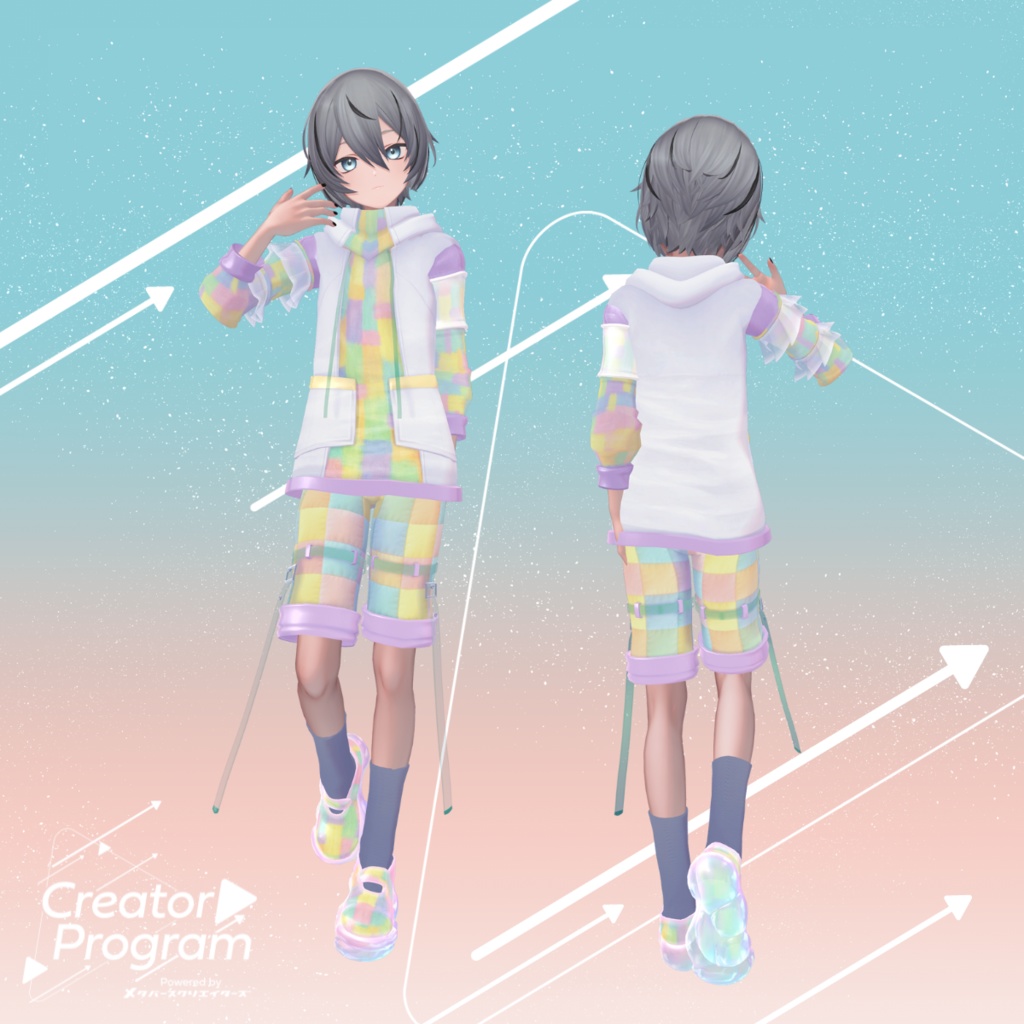 男性アバター向け衣装『うららかパッチワークパーカー -UrarakaPatchworkHoodie-』 - By あぶりメラミ / CP11