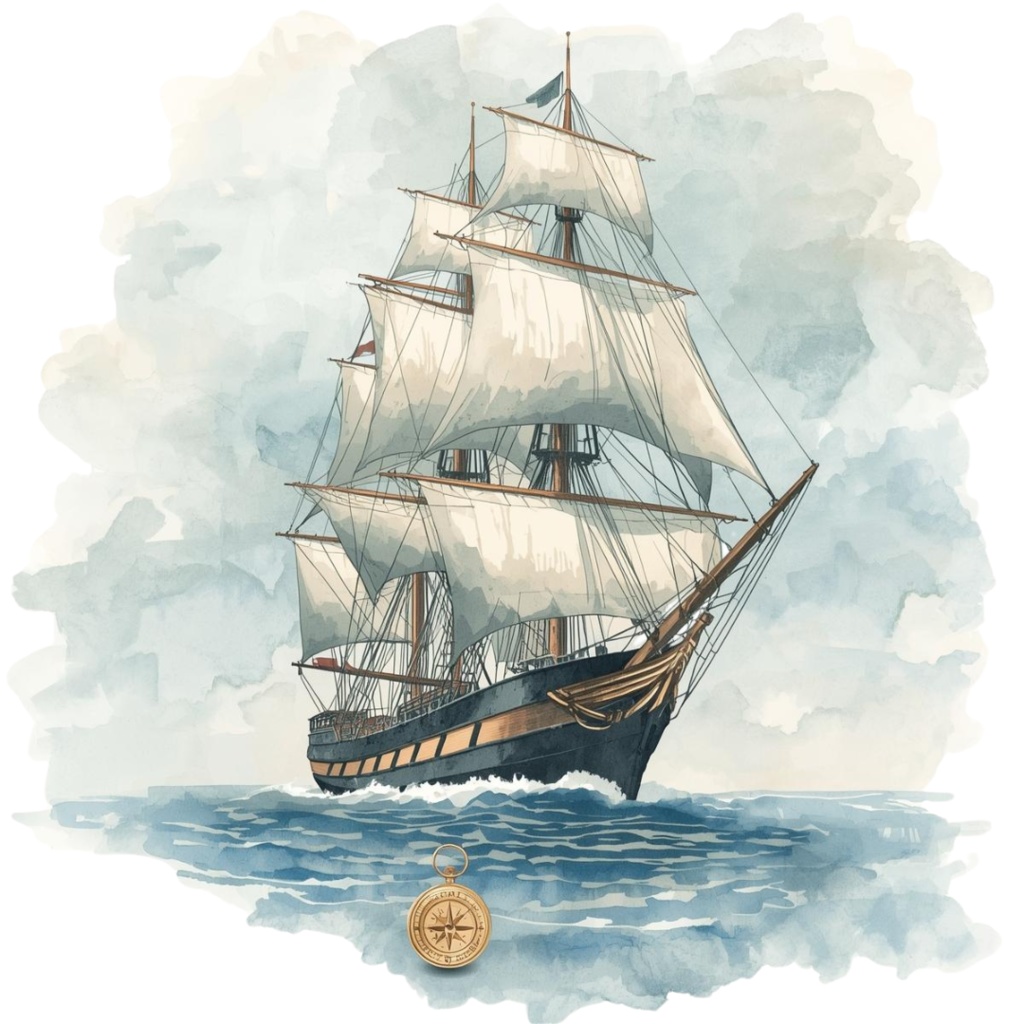 アンティーク×水彩ブルーの旅シリーズ クリップアートセット(全15点・PNG背景透過)