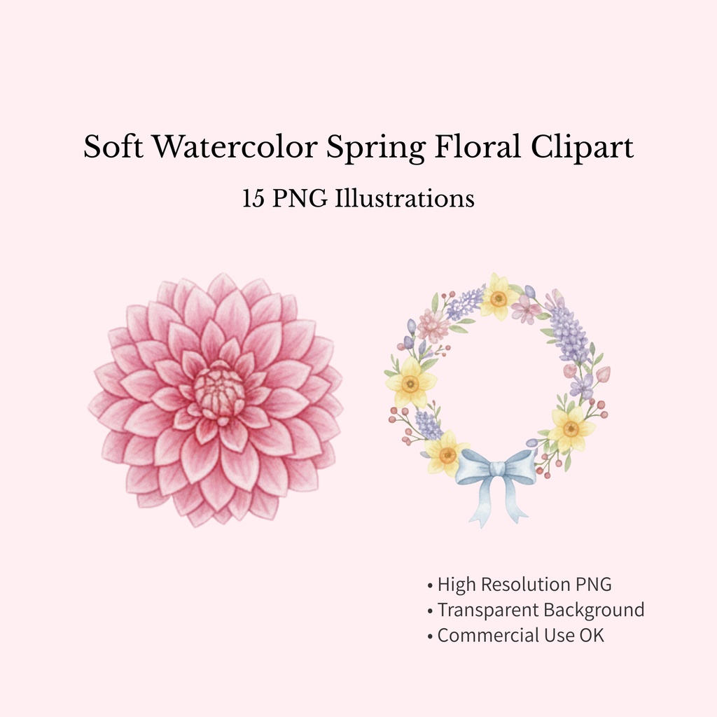 春の花 水彩フローラル クリップアート 15点セット（PNG）