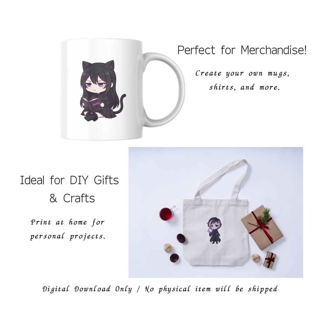 ダークゴシック・ちびキャラ クリップアート15点セット - 背景透過PNG、大人可愛いアニメ風ゴス系、ジャーナル用デジタルステッカー、商用利用可