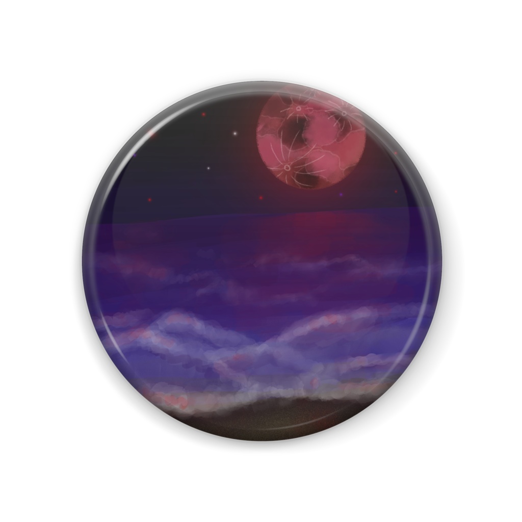 赤い月と夜の海缶バッジ