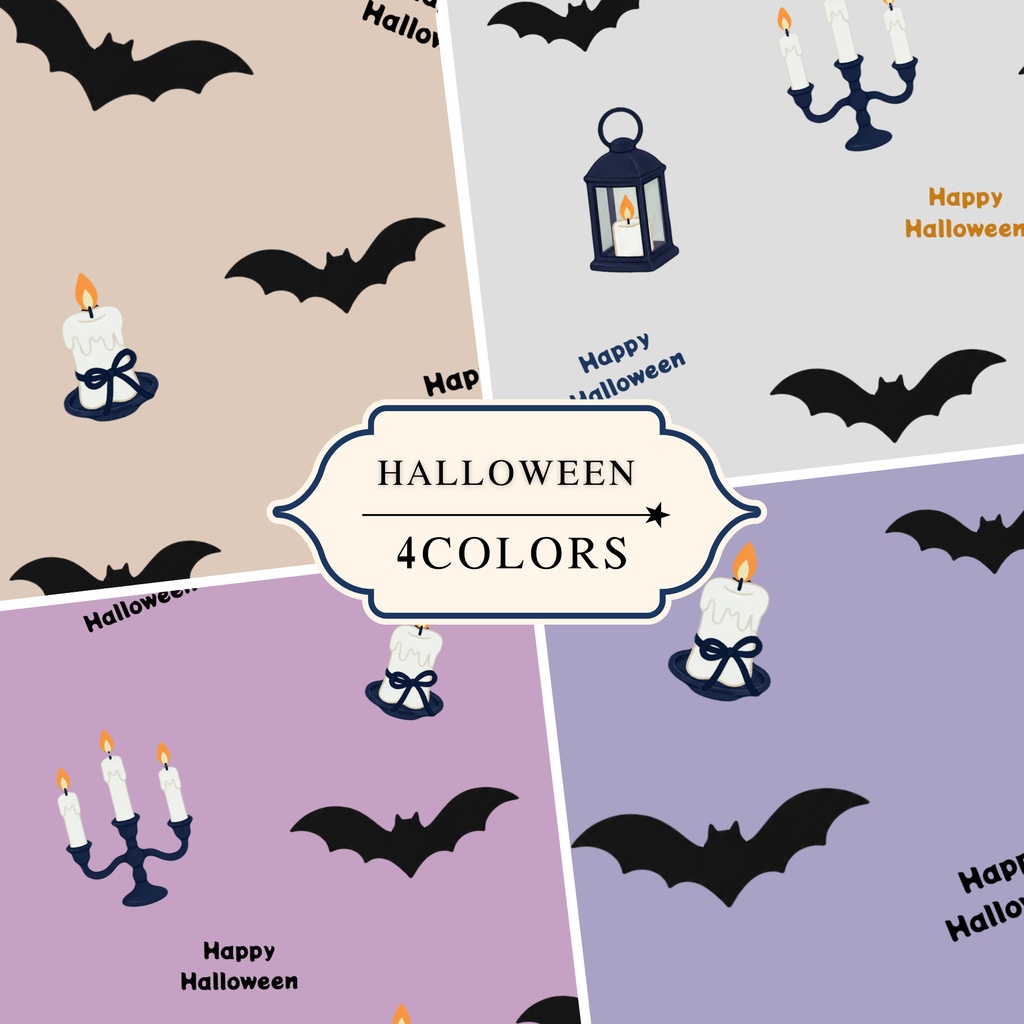【4色セット】ハロウィン｜くすみカラー｜コウモリ・キャンドル