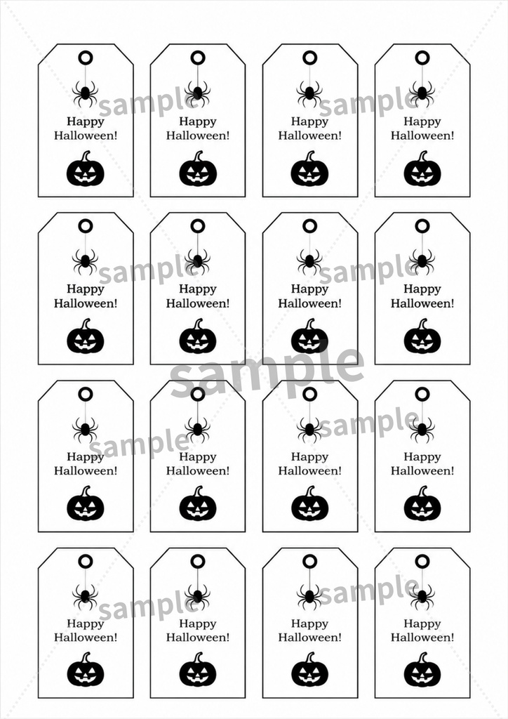 【A4印刷用】ハロウィン ギフトタグ｜蜘蛛・かぼちゃ｜モノクロ