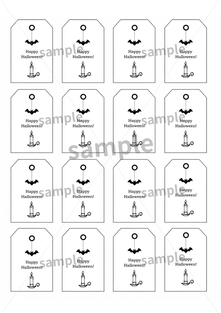 【A4印刷用】ハロウィン ギフトタグ｜コウモリ・キャンドル｜モノクロ