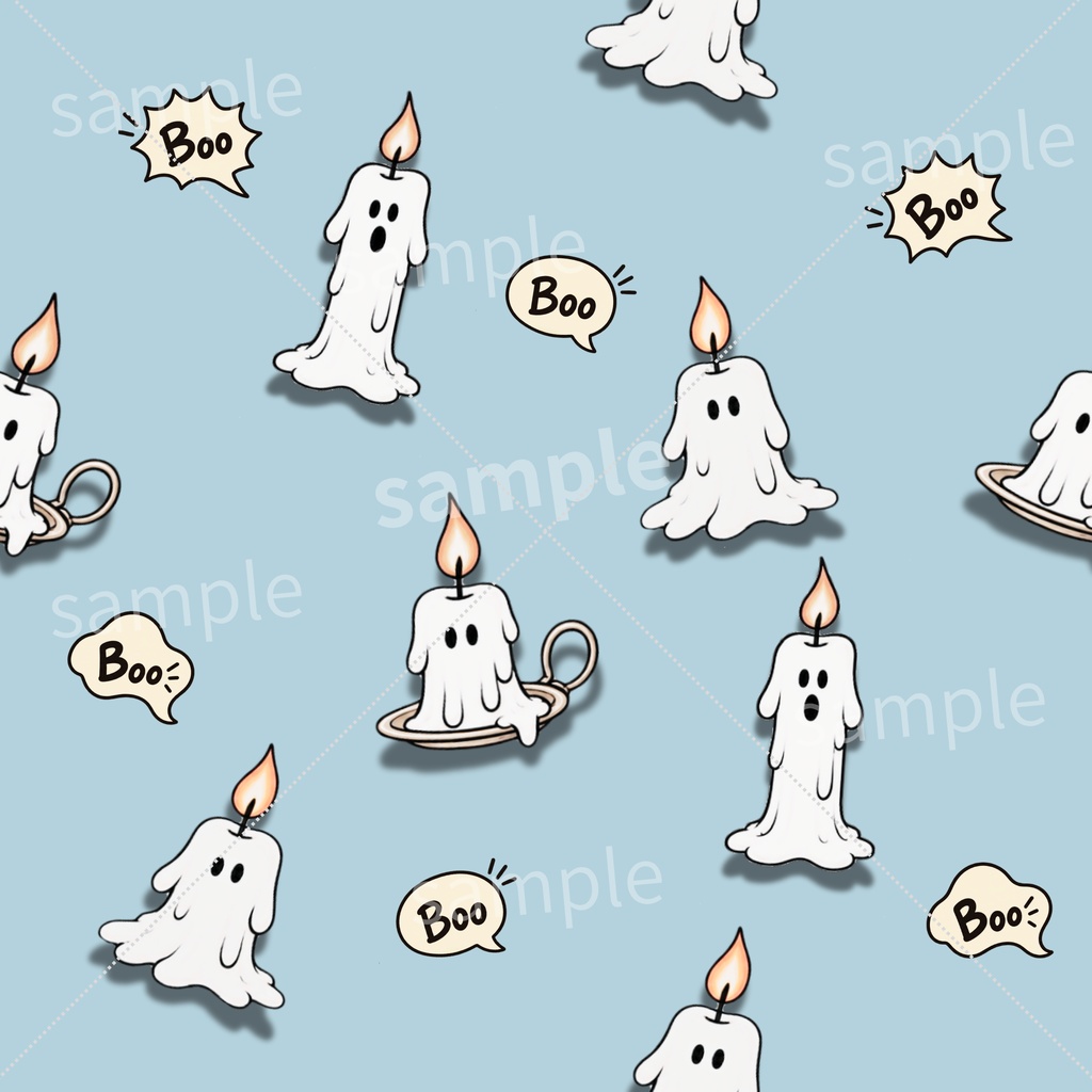 【大柄・小柄2種セット】ハロウィン｜おばけキャンドル・Boo!｜ブルー｜シームレスデジタルペーパー