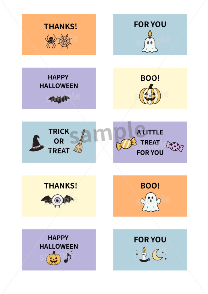 【ハロウィン】パステルカラー|A4サイズ・印刷用メッセージカード10種|デジタル素材