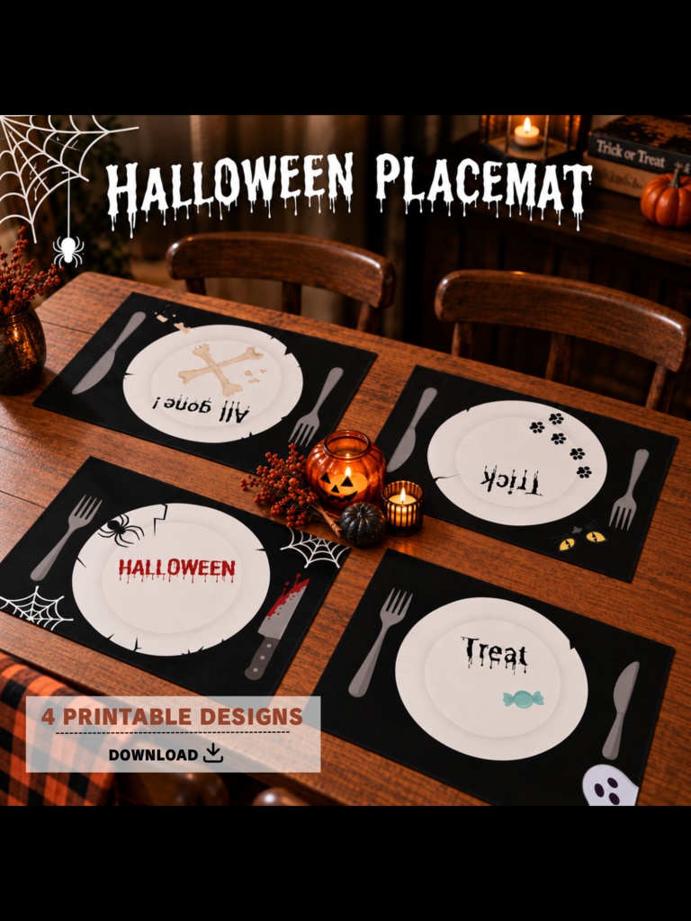 ハロウィン ランチョンマット 4種セット|印刷して使えるデジタル素材