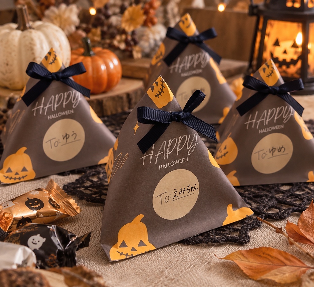 ハロウィン ラッピング｜名前が書ける！印刷して作る簡単お菓子ラッピング【チャコールブラウン】
