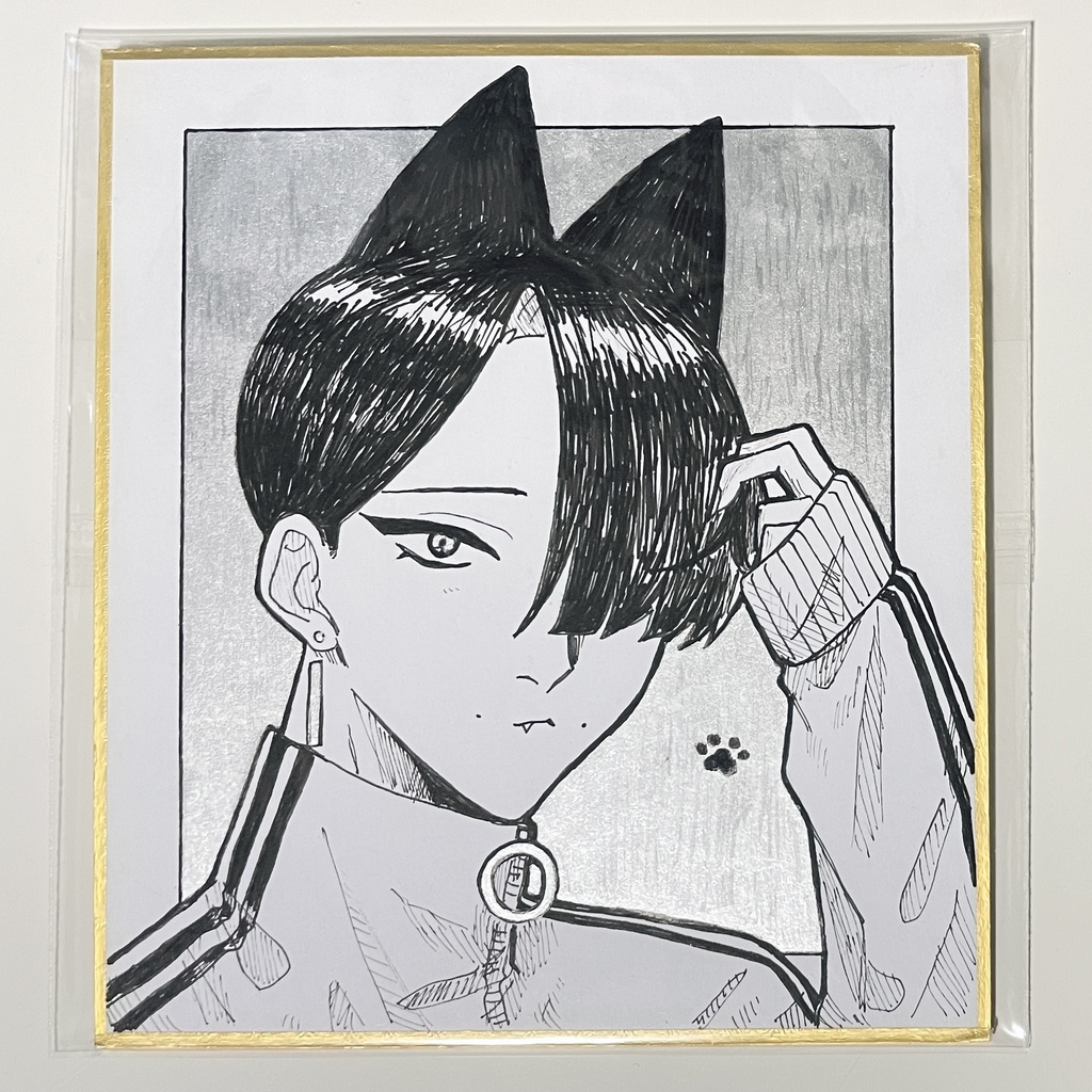 ミニ色紙　黒猫