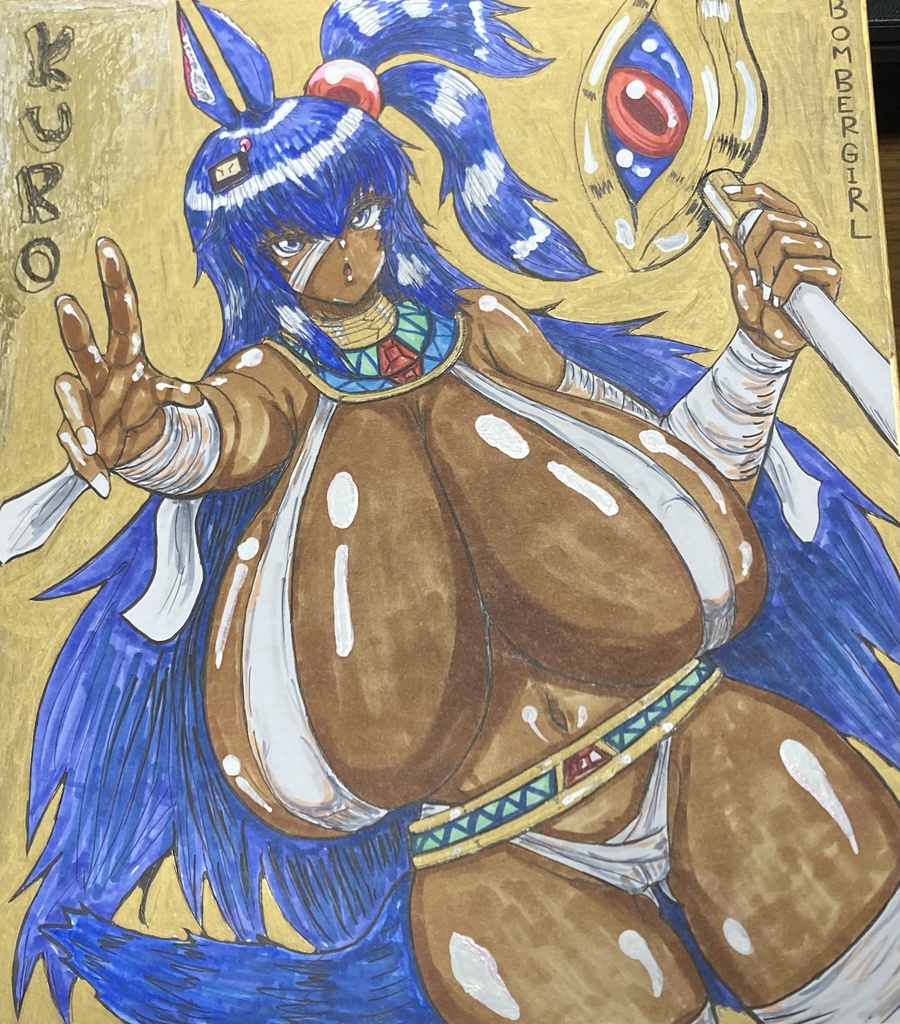 ボンバーガール　クロ　色紙　一点物