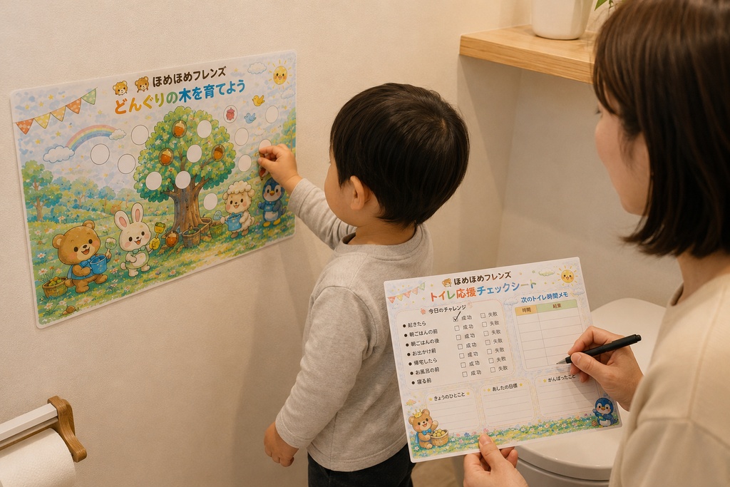 🌷ほめほめフレンズ🌷シール台紙6種類&トイトレ応援チェックシート1枚🌷全部で7枚セット🌷