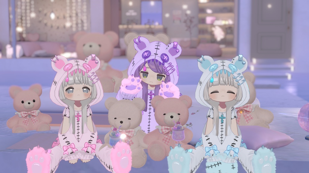 【まめふれんず対応】髪・服セット!病みかわ着ぐるみくま🐻【VRChat想定】