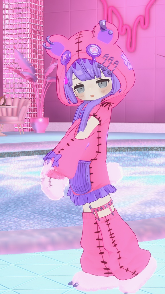 【まめふれんず対応】髪・服セット!病みかわ着ぐるみくま🐻【VRChat想定】