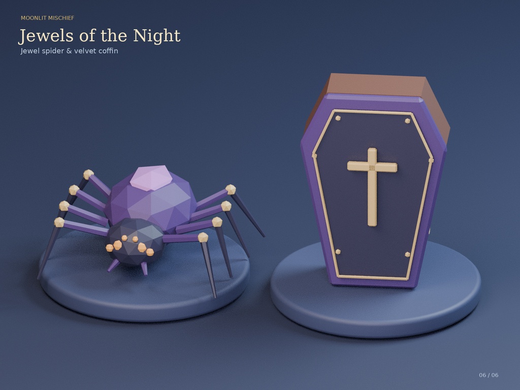 【ローポリ3Dモデル12点】ハロウィン小物セット Moonlit Mischief|BLEND・FBX・GLB同梱
