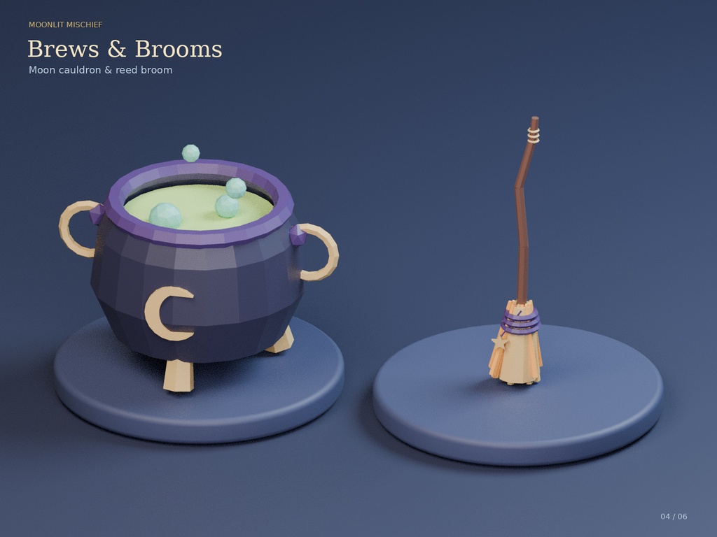 【ローポリ3Dモデル12点】ハロウィン小物セット Moonlit Mischief|BLEND・FBX・GLB同梱