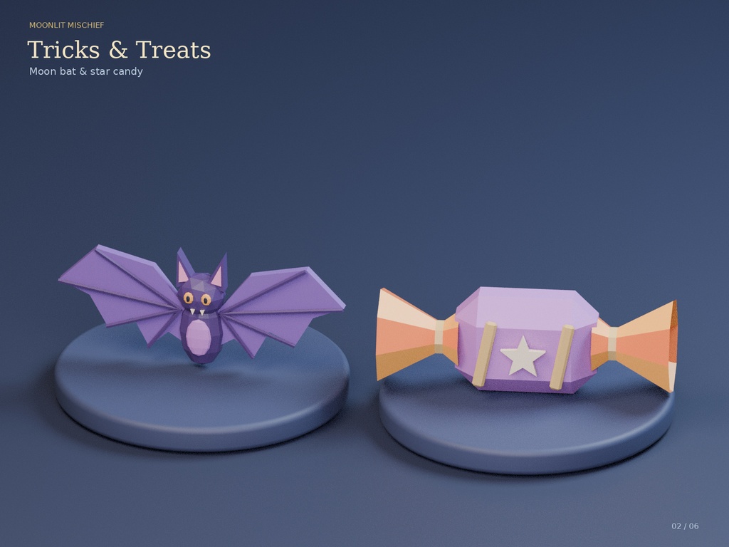 【ローポリ3Dモデル12点】ハロウィン小物セット Moonlit Mischief|BLEND・FBX・GLB同梱