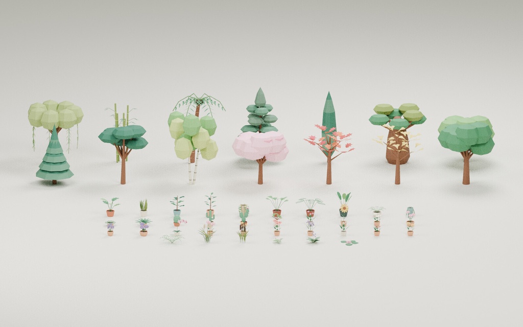 【ローポリ3Dモデル50点】観葉植物・花・樹木・草花セット FIELD NOTES Botanical 50|BLEND・FBX・GLB同梱