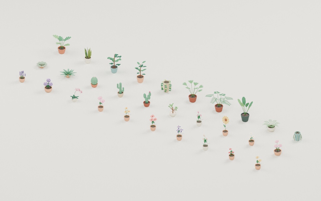 【ローポリ3Dモデル50点】観葉植物・花・樹木・草花セット FIELD NOTES Botanical 50|BLEND・FBX・GLB同梱