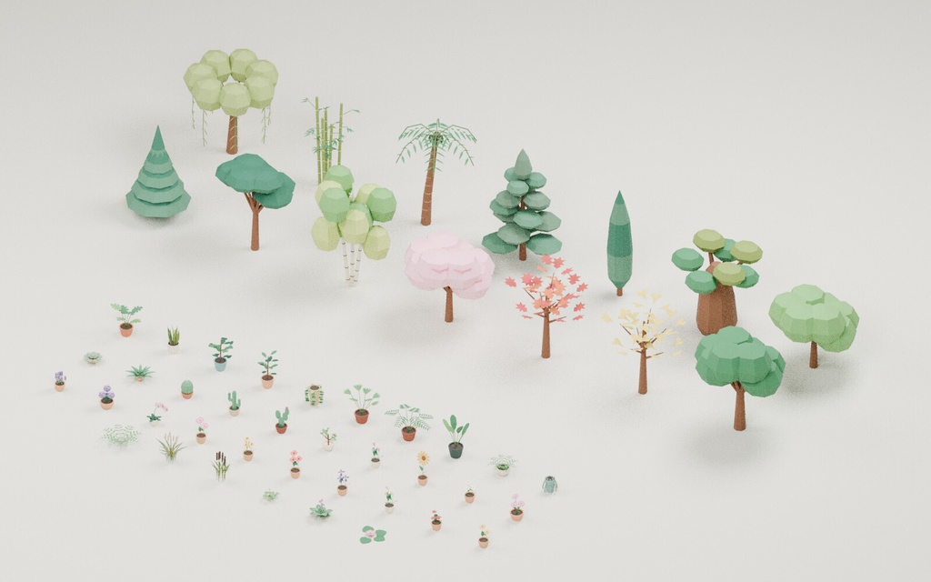 【ローポリ3Dモデル50点】観葉植物・花・樹木・草花セット FIELD NOTES Botanical 50|BLEND・FBX・GLB同梱