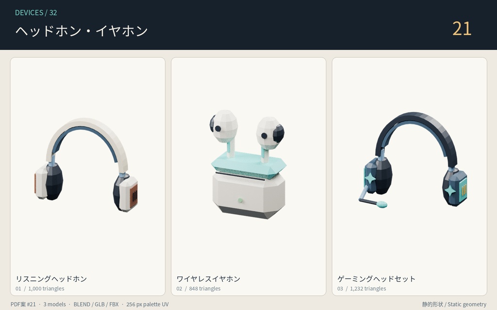 【ローポリ3Dモデル32点】腕時計・スマホ・ヘッドホン・楽器・ネームプレート・頭上ステータスアイコン Devices32|BLEND・FBX・GLB同梱